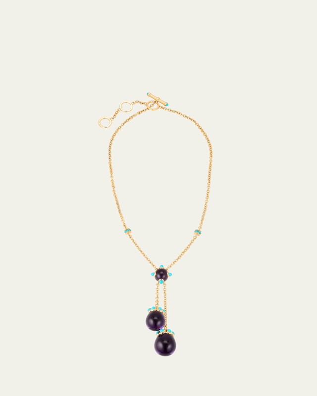 Candy 18K Yellow Gold Amethyst and Turquoise Lariat Necklace